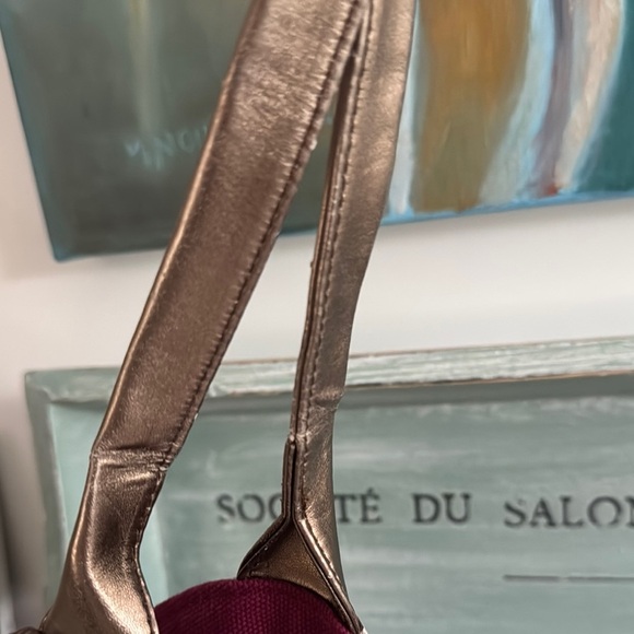 Purple and Brown Geometric Tote Bag with Faux Leather Metallic Handles - Picture 8 of 10